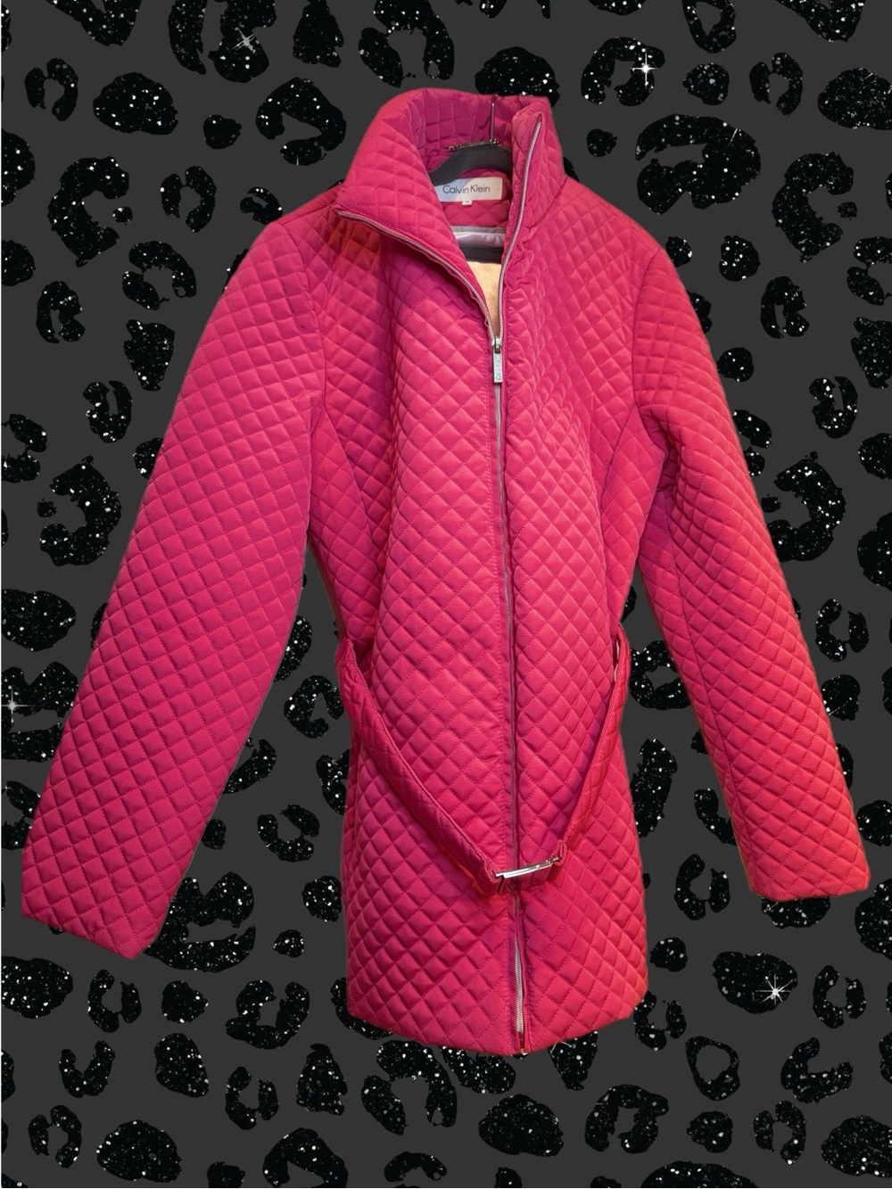 Calvin Klein Hot Pink Belted Diamond-Quilt Jacket in great condition